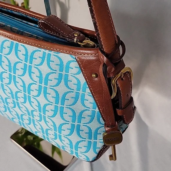 Fossil Monogram Canvas & Leather Shoulder Bag w/ Key - Picture 3 of 11